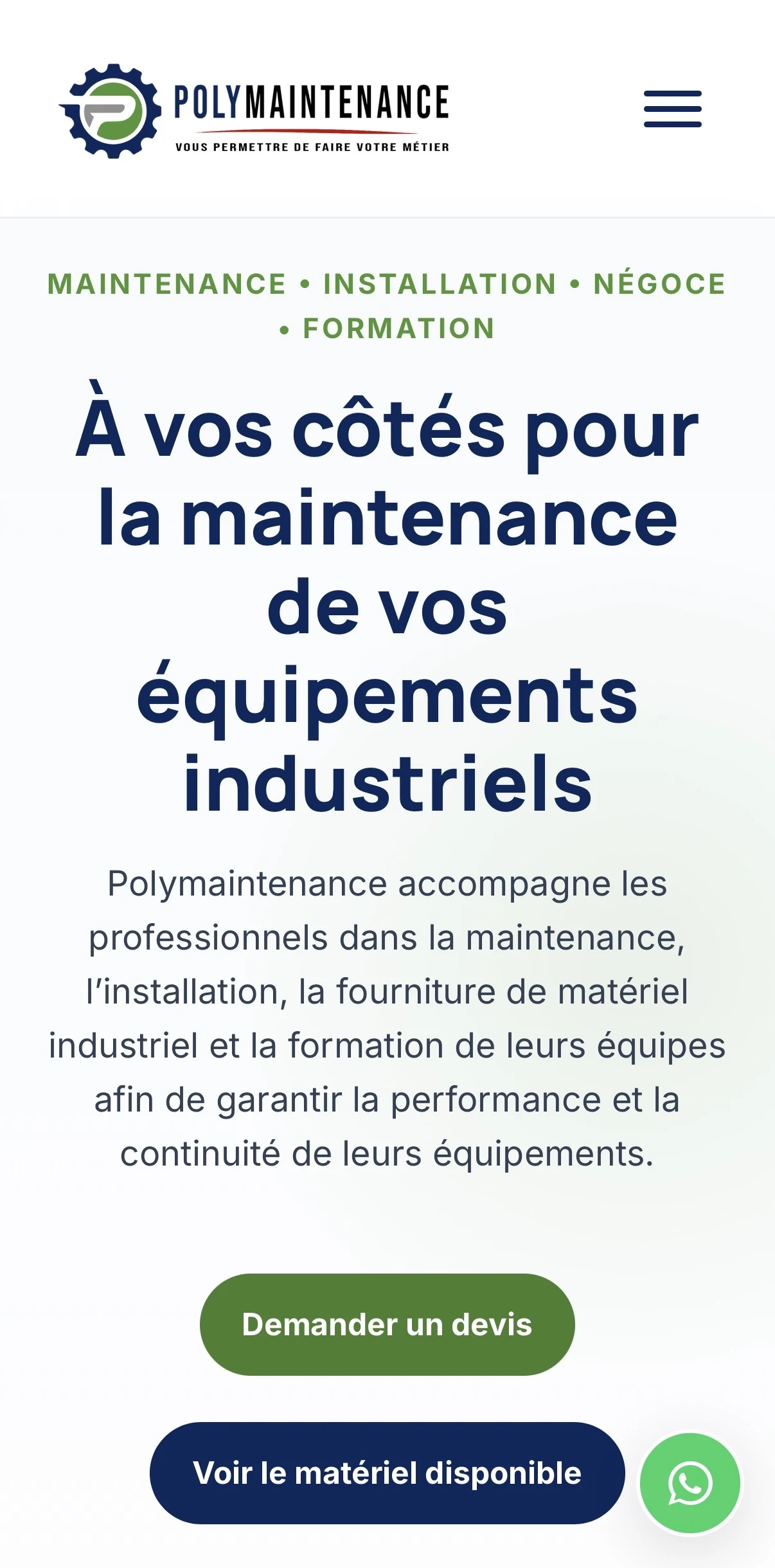 Version mobile du site Polymaintenance